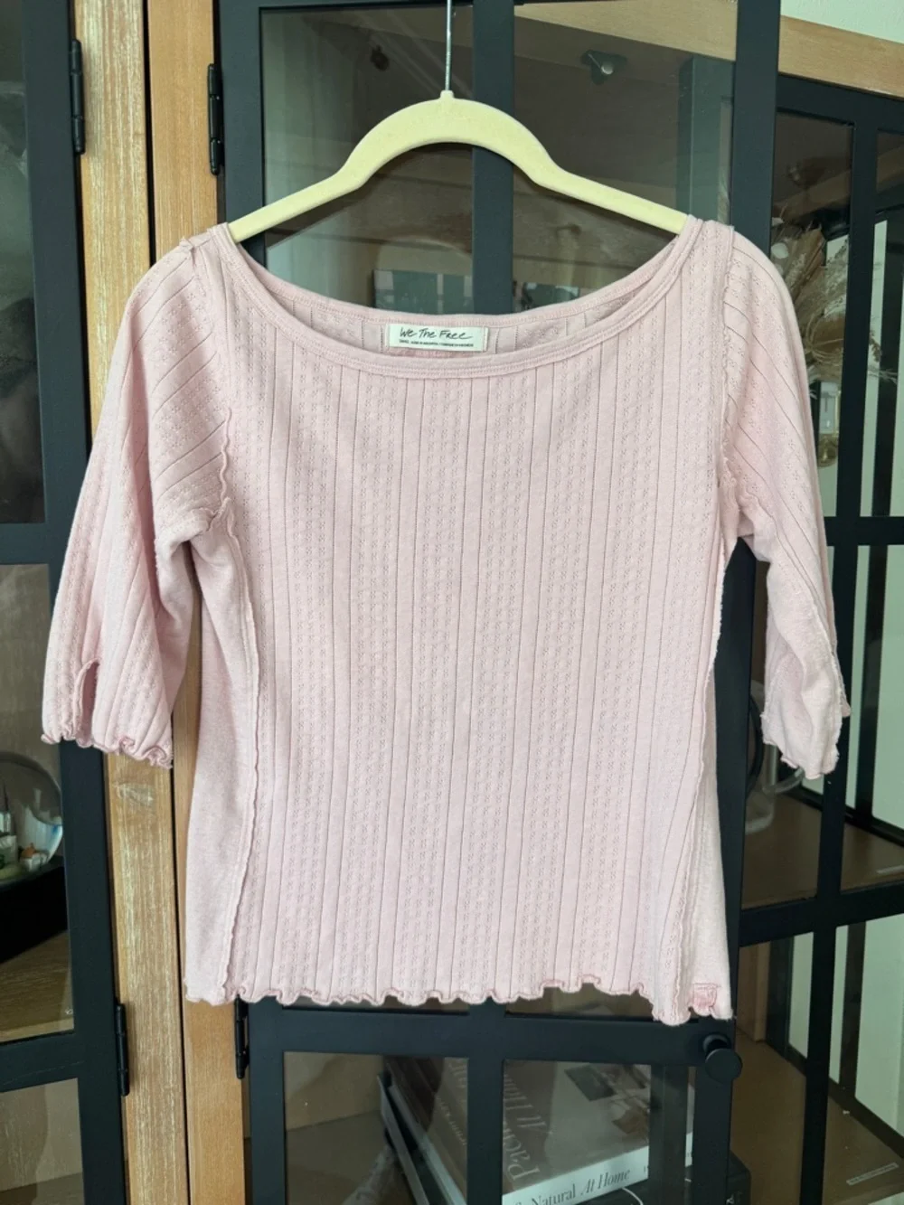 We The Free pointelle Sweet and Salty tee blush lettuce hem short sleeve